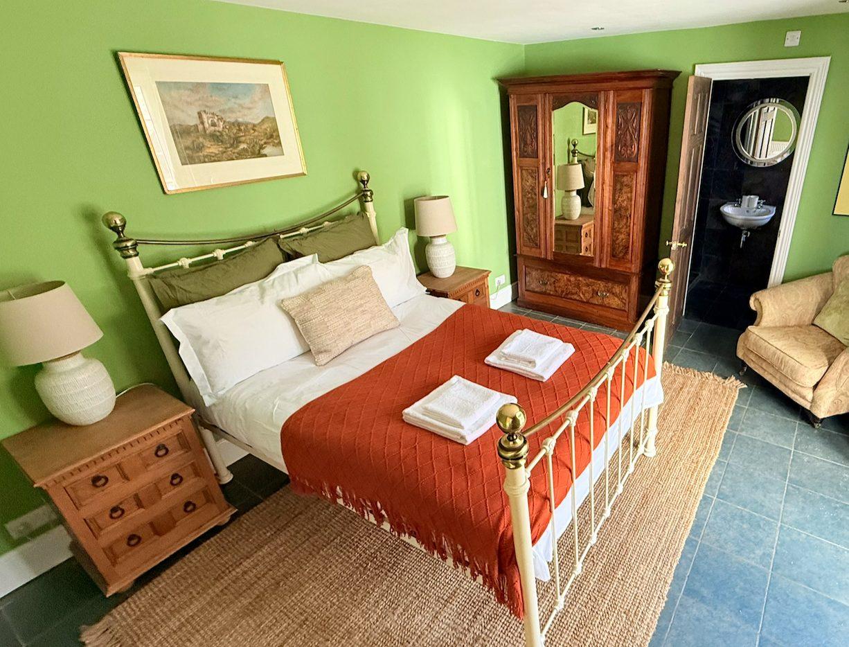 Green bedroom at Wharfe Bank Cottage