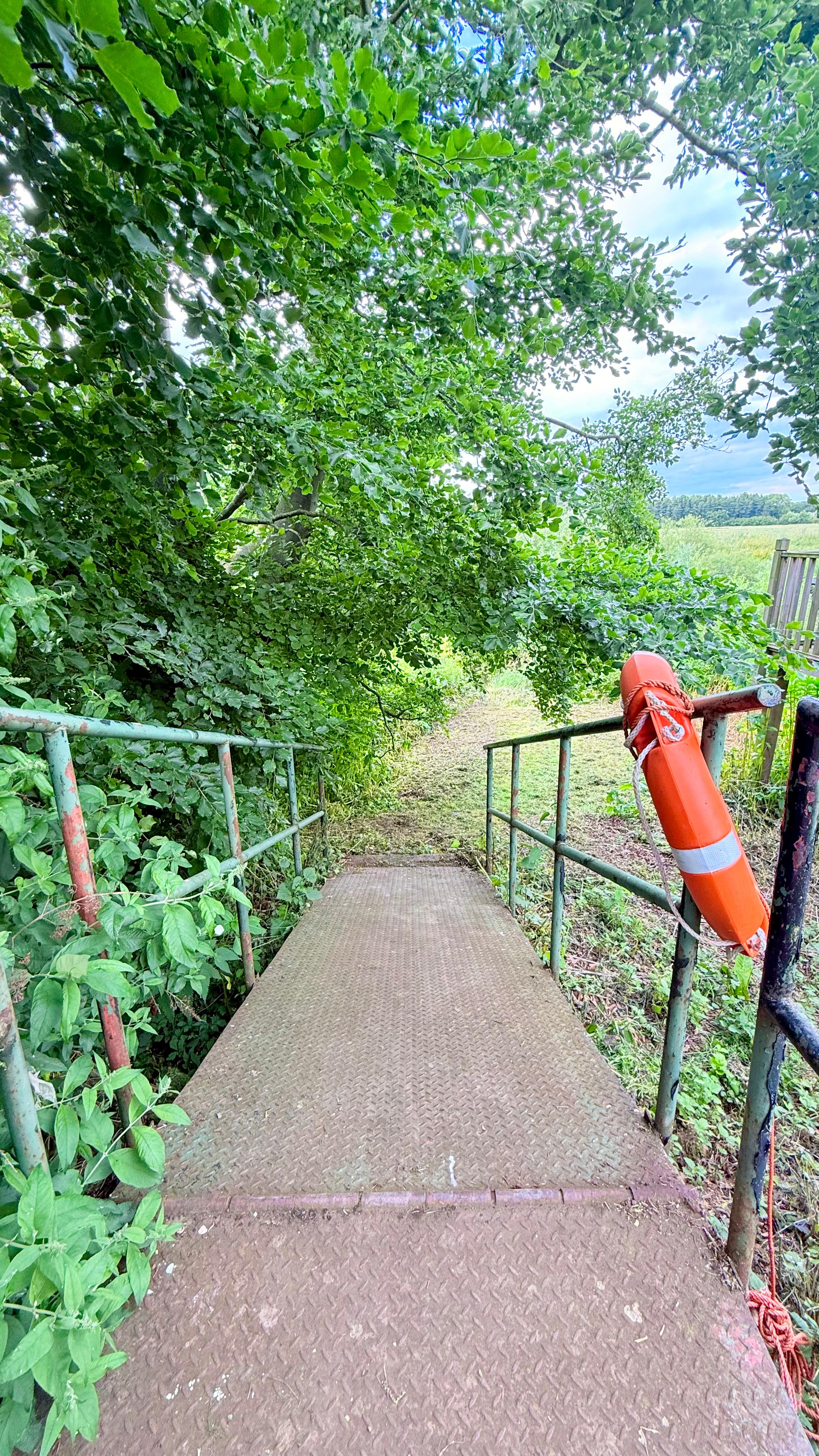 The ramp down to the River Wharfe fishing pegs at Wharfe Bank